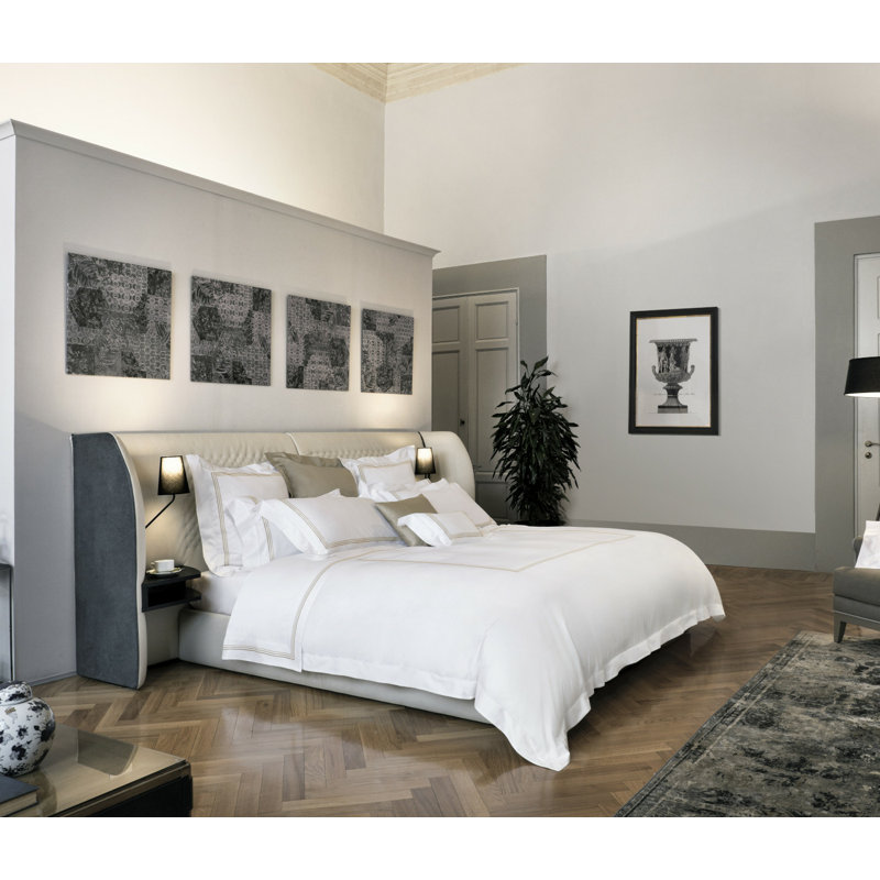 Granduca Duvet Cover, White/Taupe, Queen Duvet Cover