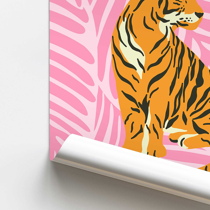 Tigre au paradis rose, H 14 po x l 11 po