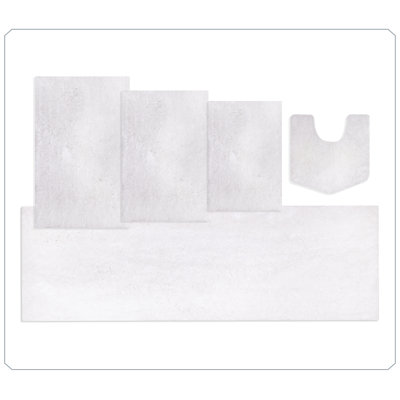 Grandeur 5-Piece Microfiber Bath Rug Set, Non-Slip Rubber Backing, Ultra-Absorbent, Quick-Dry, Machine Washable Plush Bathroom Mats for Shower, Tub, Toilet, Sink & Vanity, Soft Thick Rugs, White