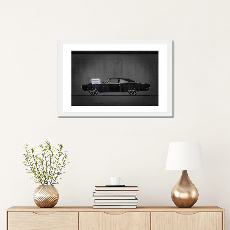 Impression d’art graphique « charger » par octave Mielu, Papier encadré blanc, Blanc, H 16 po x l 24 po x P 1 po