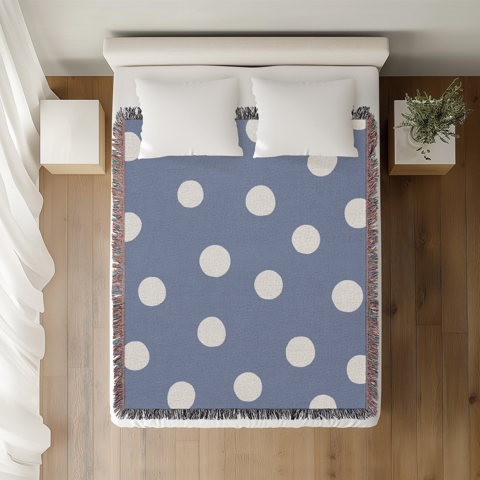 Leonore Cotton Hand Woven Throw Blanket, 50" x 70" – Full/Double, Light Blue
