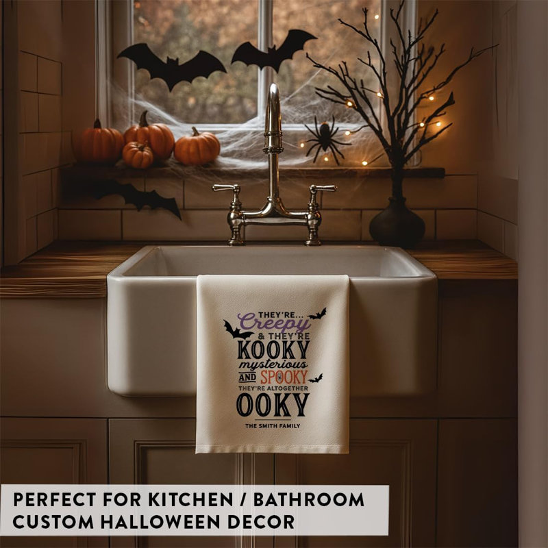 Custom Halloween Kitchen Towel, They’Re Creepy & They’Re Kooky Cotton Flour Sack Dish Cloth, Yes