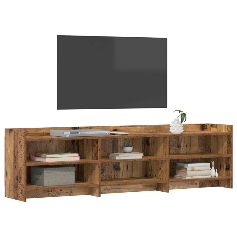 Unfinished TV Stand for TVs up to 75" with Fireplace Included, Old Wood