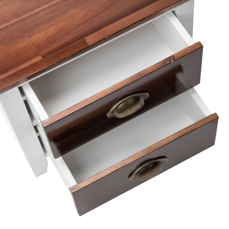 Compact White and Brown Wood 2-Drawer Nightstand