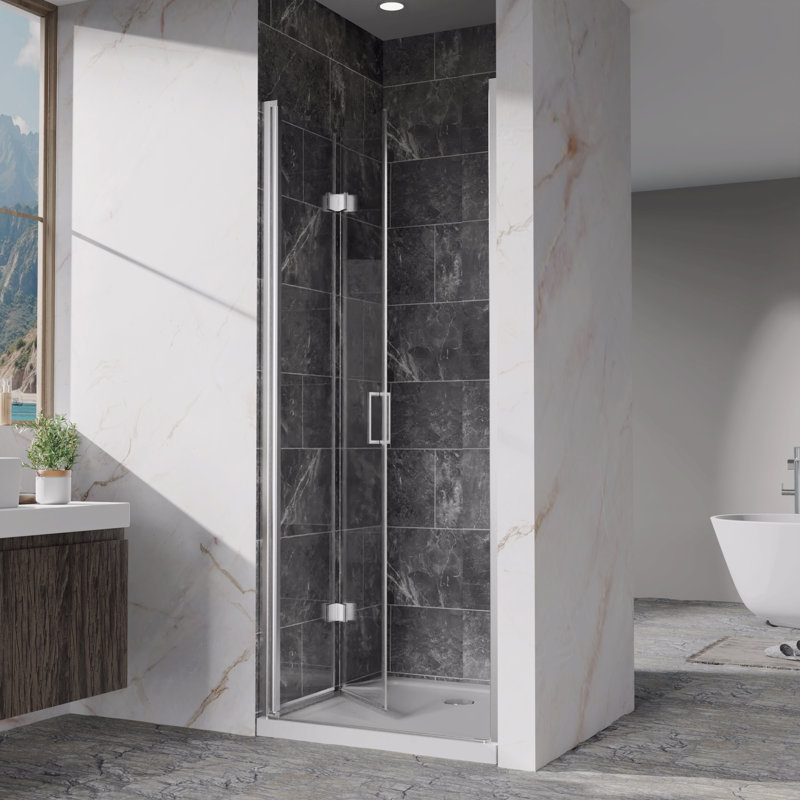 Shower Doors, 32" W X 72" H Frameless Bi-Fold Swing Shower Door,1/4" (6Mm) Clear Tempered Glass, Chrome