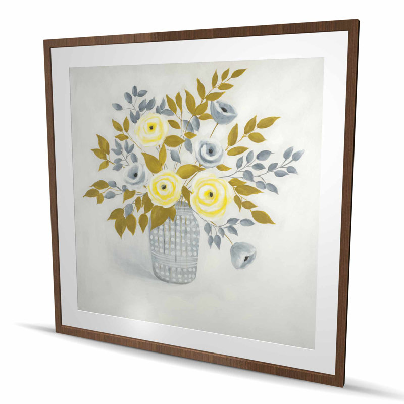 Fleurs dans un vase - Gris botanique encadré