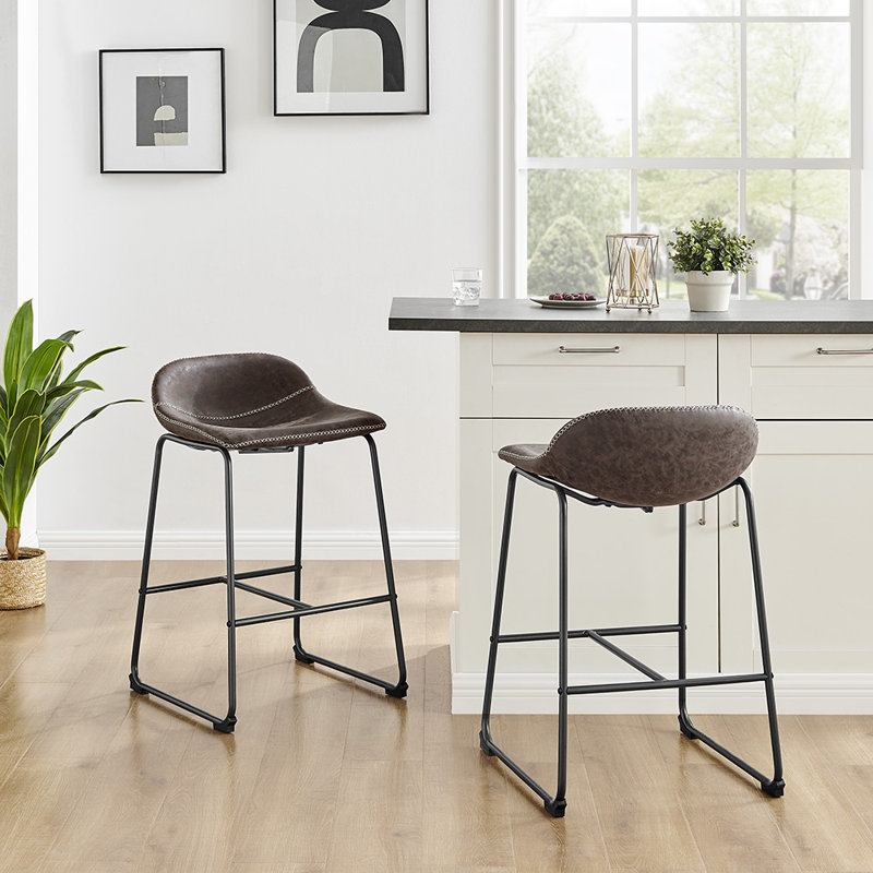 Upholstered Counter Stool, Vintage Coffee Brown