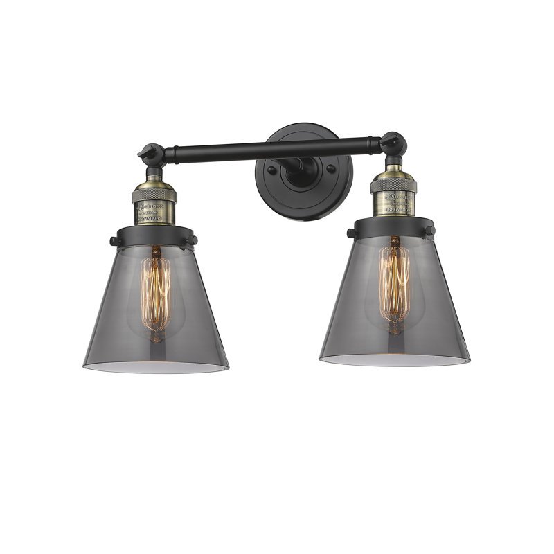 Éclairage de meuble-lavabo inclinable 2 lumières Cone, Ampoule à DEL rétro de 6 watts, Fumé, Laiton antique noir