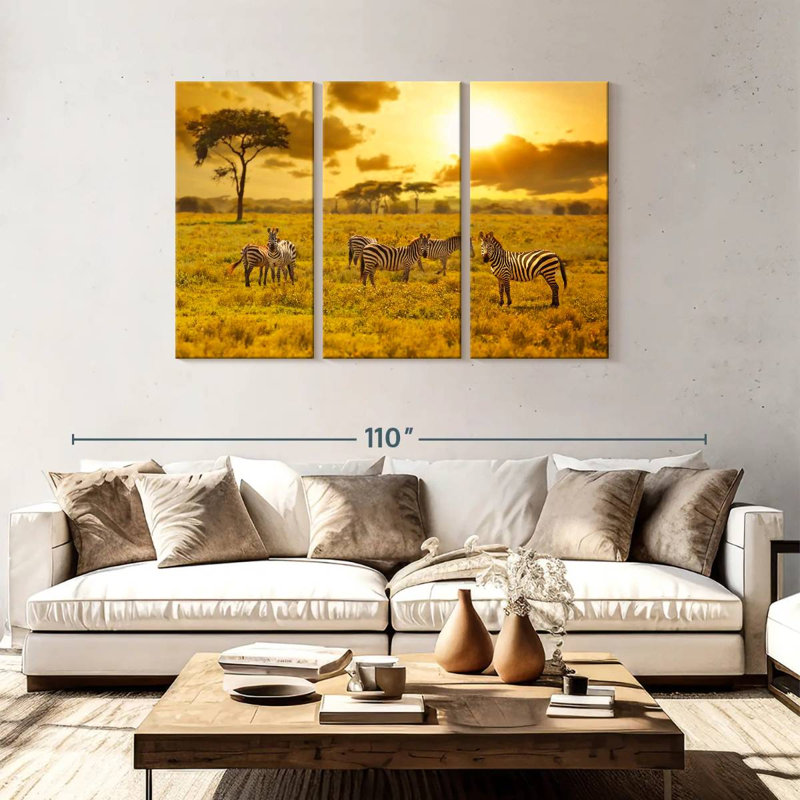Brampt Zebras At Sunset, 48" H x 74" W