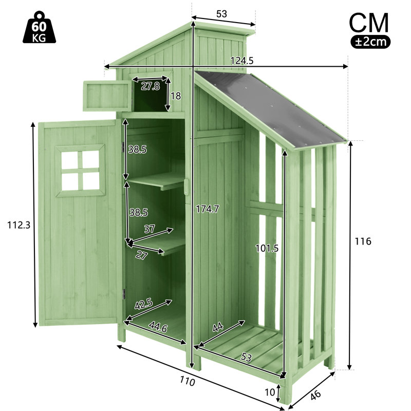 Wooden Garden Storage Shed Utility Tool Storage Cabinet, Green
