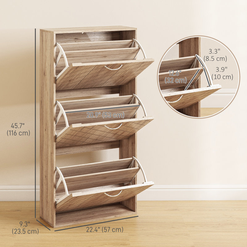 Armoire de rangement pour chaussures mince avec 3 tiroirs rabattables pour 9 à 12 paires de chaussures