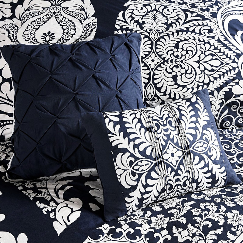 Housse de couette 6 pièces de style transitionnel double / grand avec fermeture à boutons, motif complexe et tissage croisé
