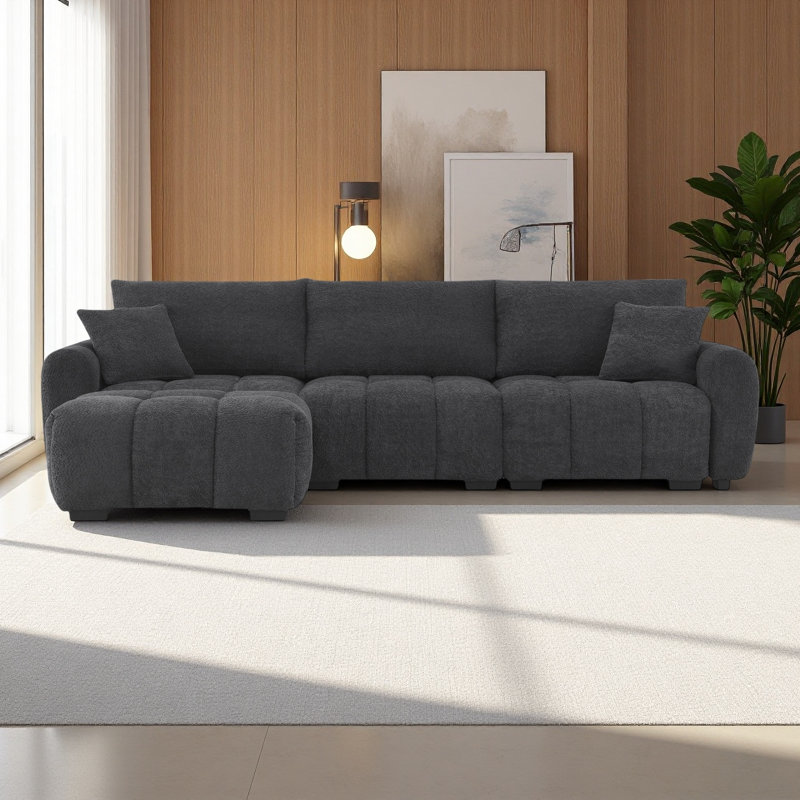 110"Modular Sectional Sofa, L Shape With Extra-Large Seat, Pull-Line Design, Movable Ottoman, High Density Foam, Free Combination, Sturdy Metal&Wood Frame, Boucle Fabric