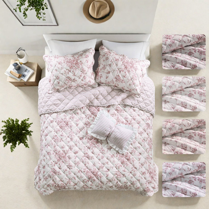 Reversible King Bedding Sets, Soft Polyester Floral Cottage Home
