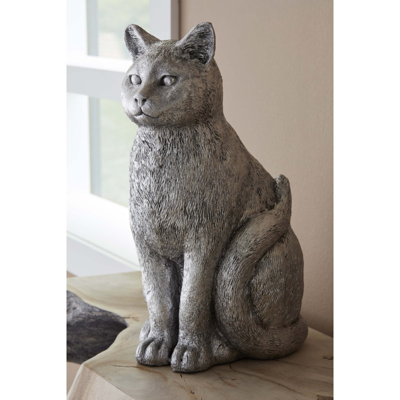 Cat Sitting Sculpture, Bronze, Silver