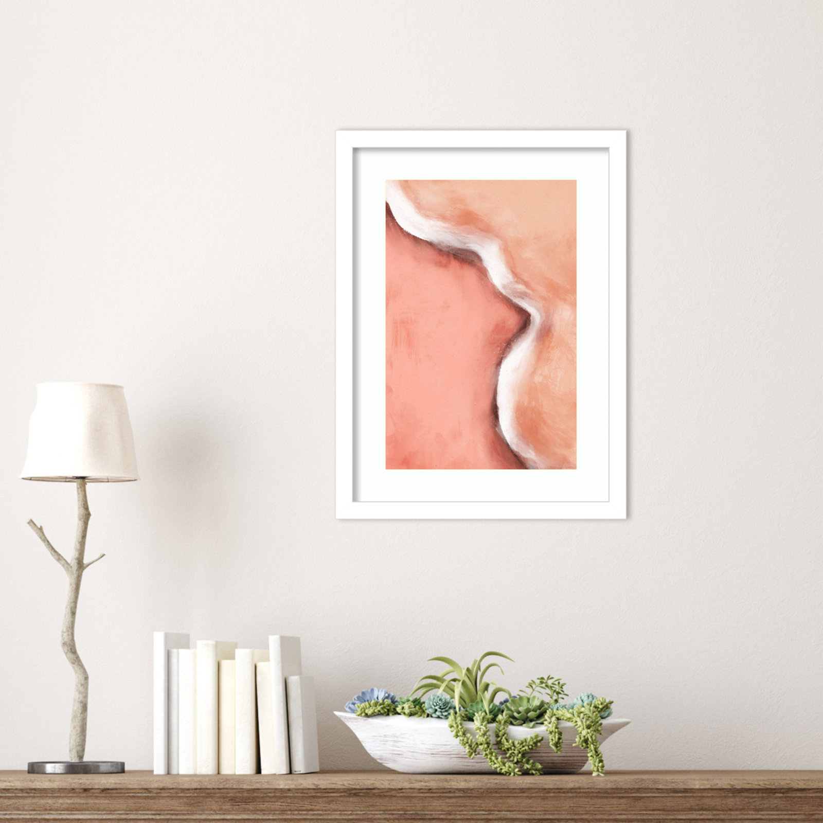 Galya "Peachy Wave" Print by Treechild, White, 17" H x 13" W