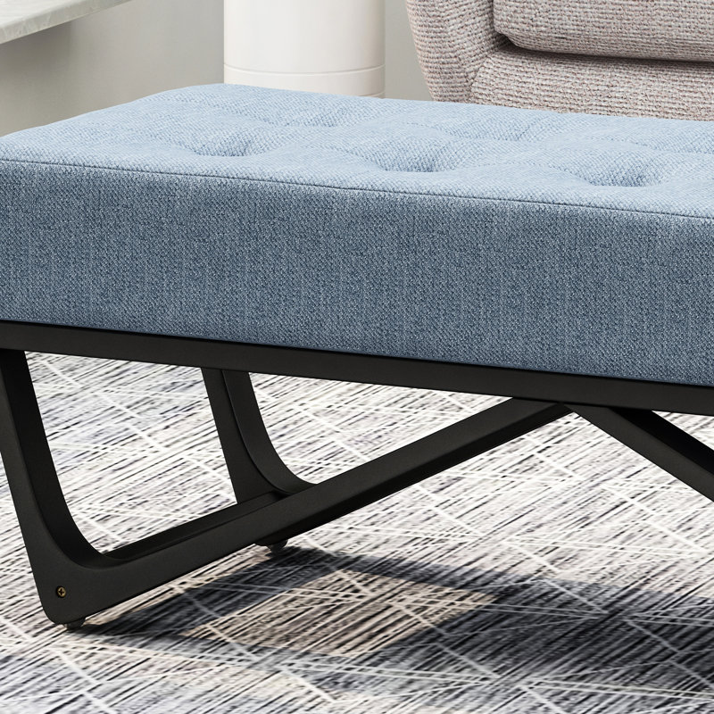 Tissu bleu avec des boutons de style moderne et des pieds géométriques, H 16,5 po x l 46,76 po x P 17,5 po
