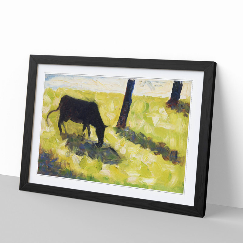 Black Cow in a Meadow by Georges Seurat - Picture Frame Painting, Black Framed, 36cm H x 48cm W x 2cm D