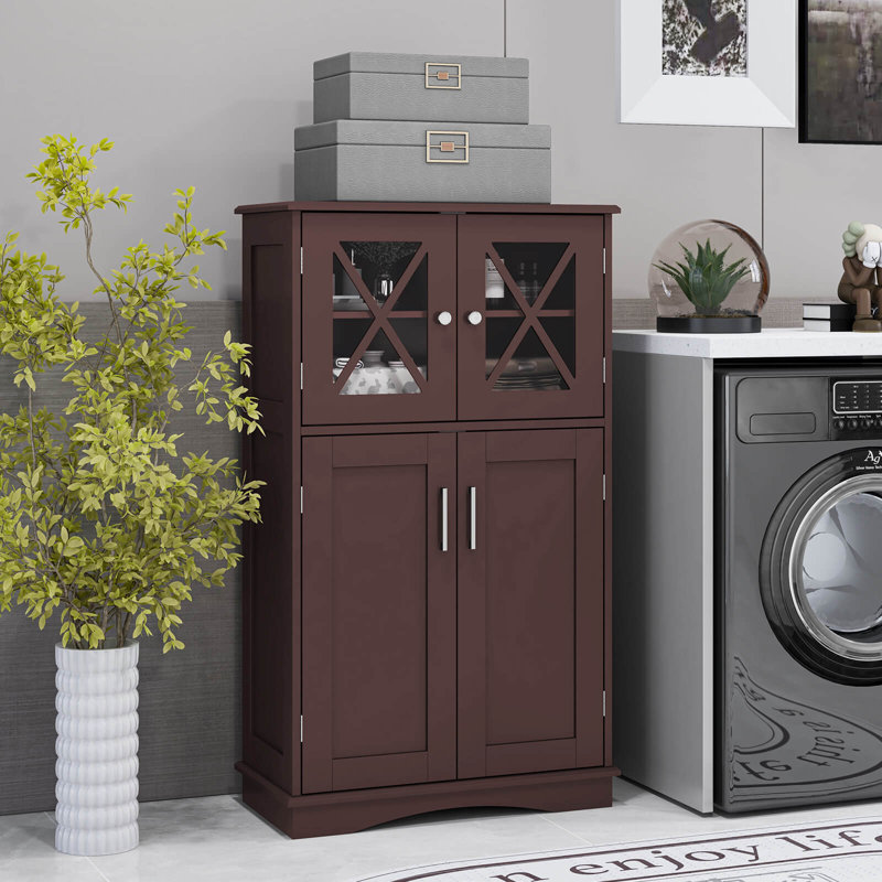 Breakwater Bay Bathroom Storage Cabinet Linen Storage Cabinet With Doors And Adjustable Shelves, Brown