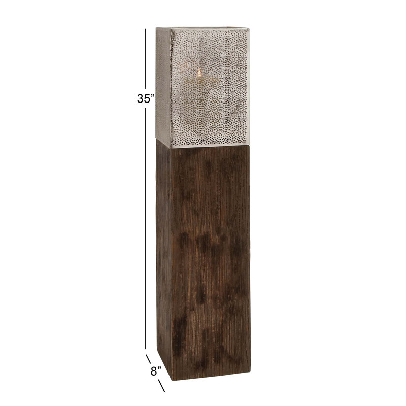 Wommack Mango Wood Handmade Laser Cut Metal Decorative Indoor Outdoor Brown Candle Lantern, 35" H x 8" W x 8" D