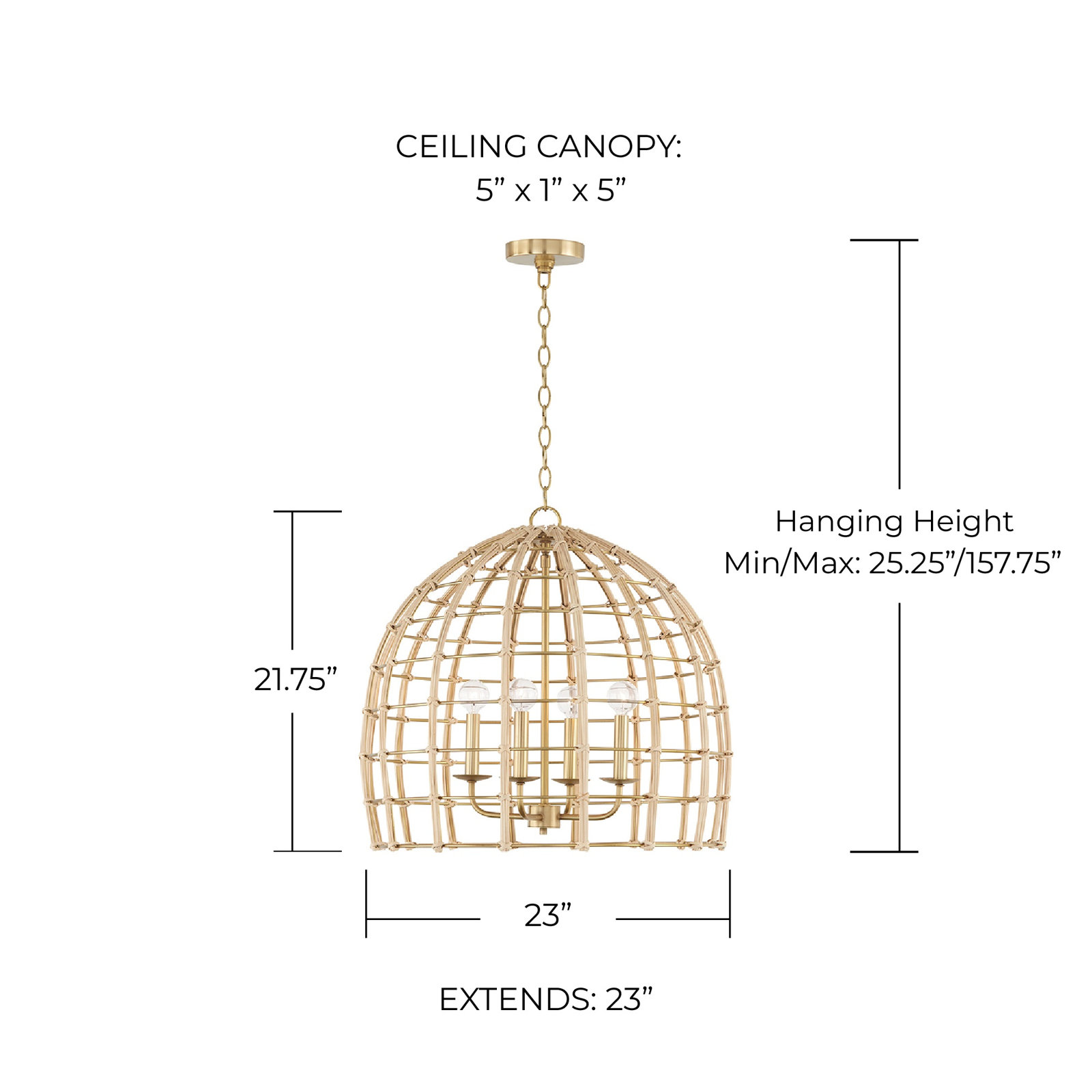 Almita 4 Light Rattan Dimmable Pendant, 23" W X 22" H
