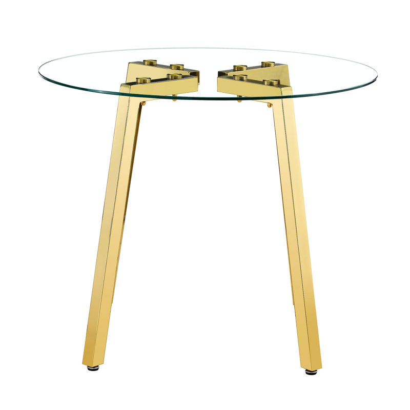 Table en verre trempé à pieds dorés en forme de 7 pieds dorés et construction élégante avec pieds en métal et cadre de détente