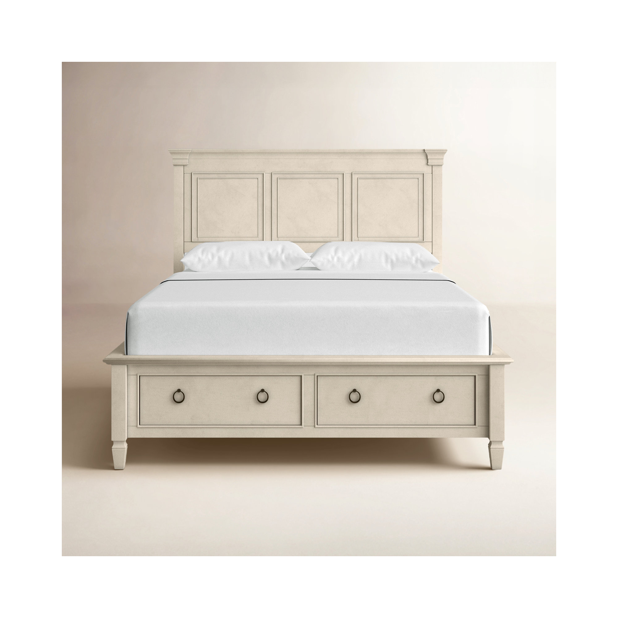 Mahler Solid Wood Storage Bed, Cotton-hued, Queen
