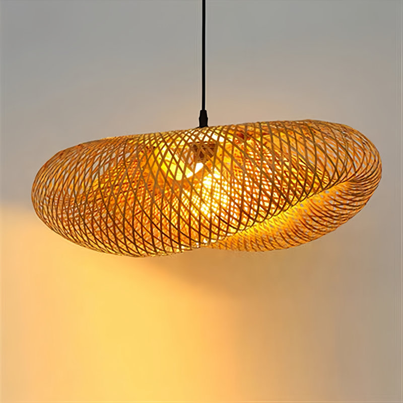 Bamboo Woven Chandelier Japanese Personality Creative Straw Hat Shaped Pendant Lights for Teahouse Indoor Hotel Restaurant Living Room-40cm Diameter, 25cm Height, E27 Base (Bulb Not Included)