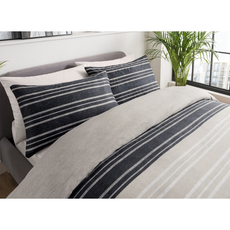 Crestmoor Polyester Striped Duvet Cover with Pillowcases Included, Single - 1 Standard Pillowcase, Brown