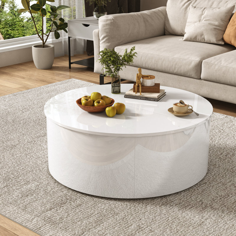 Table basse moderne à plateau relevable avec rangement, table basse blanche ultrabrillante avec compartiment caché pour le salon