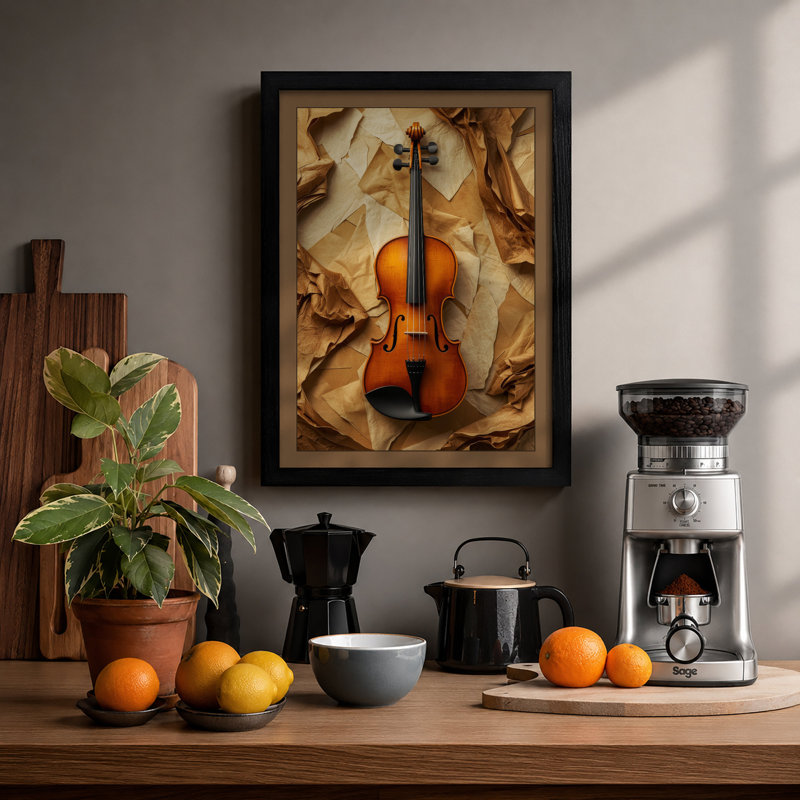 Violin And Paper Minimalist - Print, Black, A3 - 42.0 x 29.7 cm