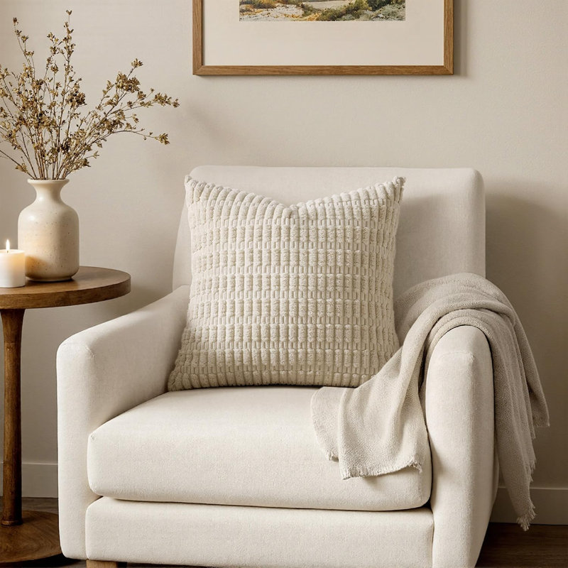 Housses de coussin décoratif en velours côtelé Euro 22 x 22 blanc crème | Paquet de 2 housses de coussin à rayures Boho