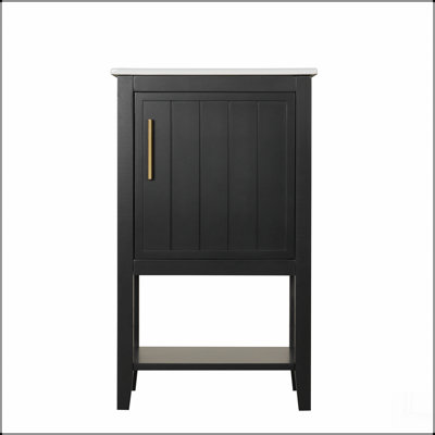 Meuble-lavabo de 20 po avec lavabo, armoire de salle de bain avec porte à fermeture douce, support de rangement et tablette ouverte, noir