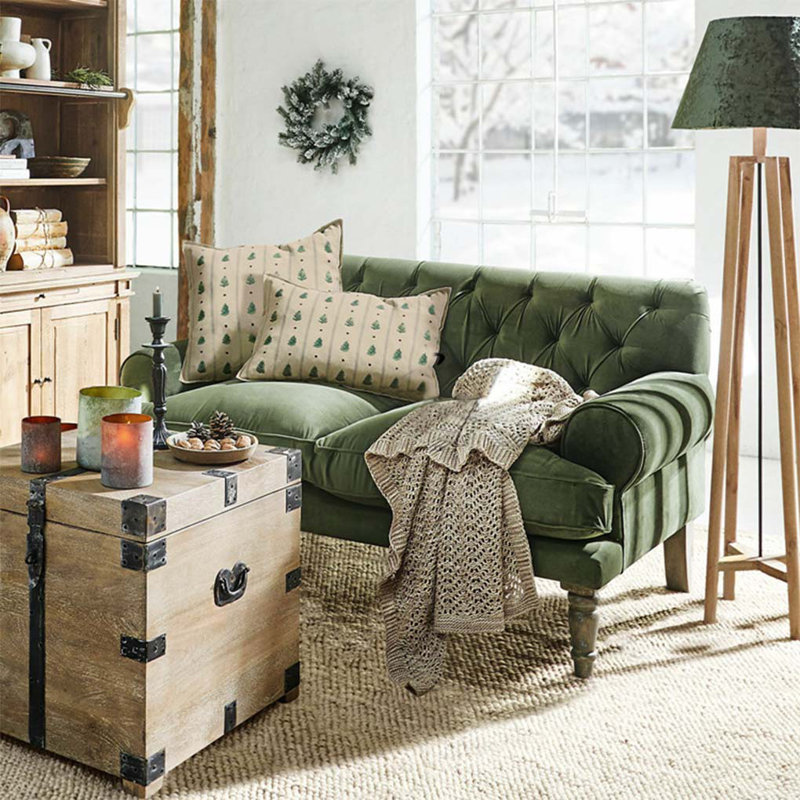 Pull Button Simple Modern Green Double Sofa