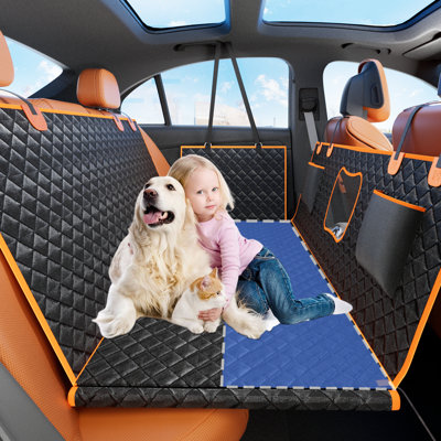 Extension de siège arrière pour chien avec fond rigide amovible, housse de siège de voiture imperméable pour chien pouvant supporter 400 lb avec fenêtre en filet, grande taille, orange
