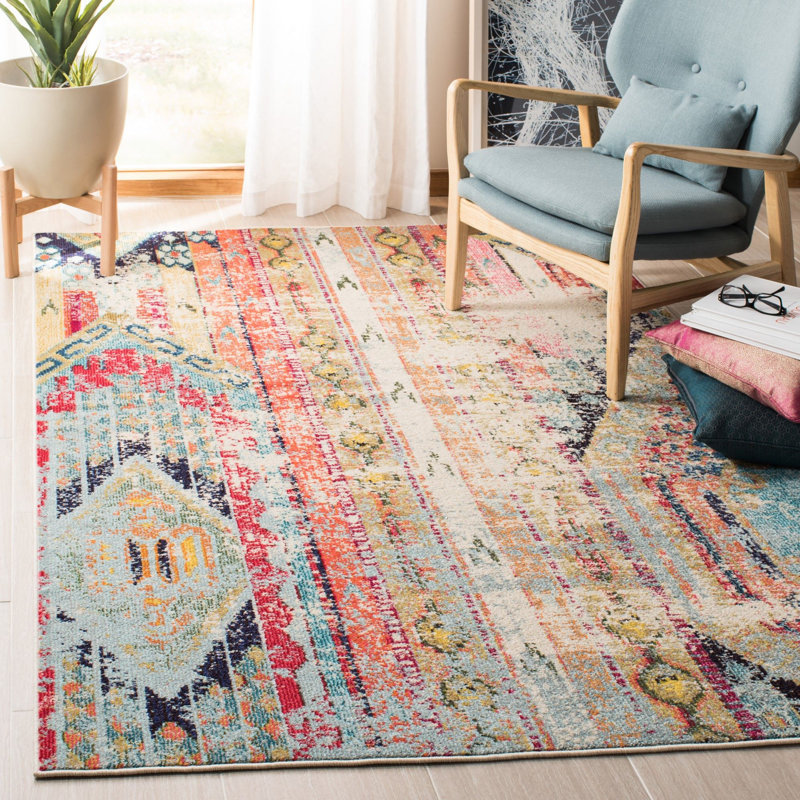 Wooler Southwestern Blue/Orange Area Rug, Rectangle 6' x 9'