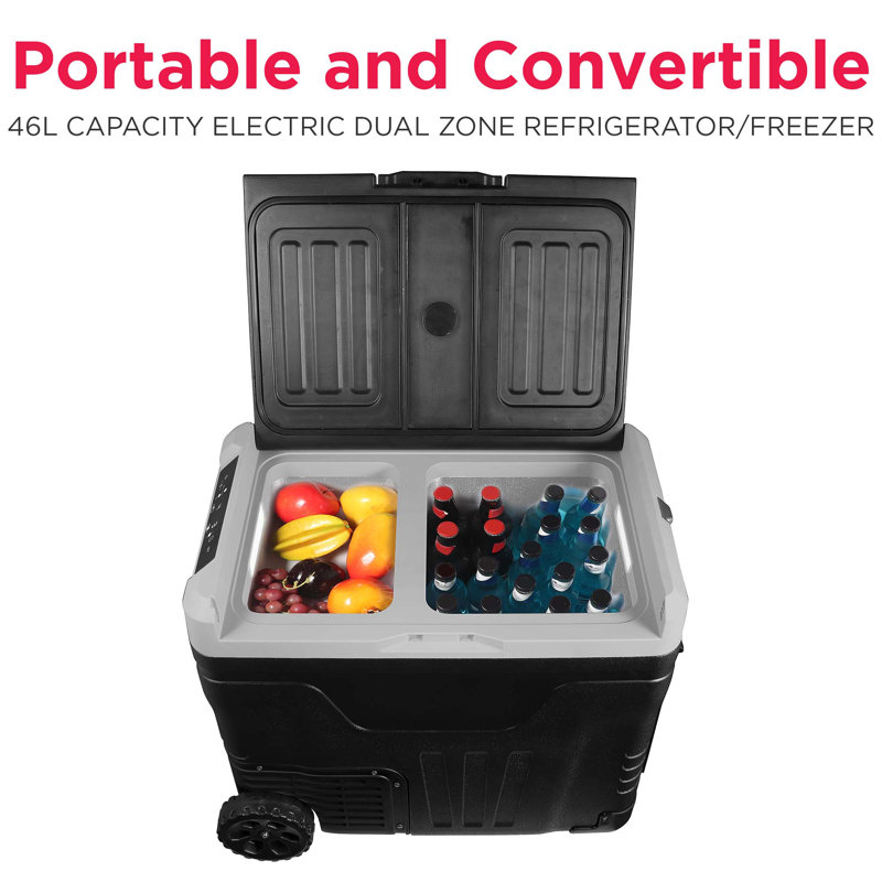 Frigidaire, 49 Qt. Portable Convertible Electric Refrigerator/Freezer Trolley-With App, Dual Zone, Black