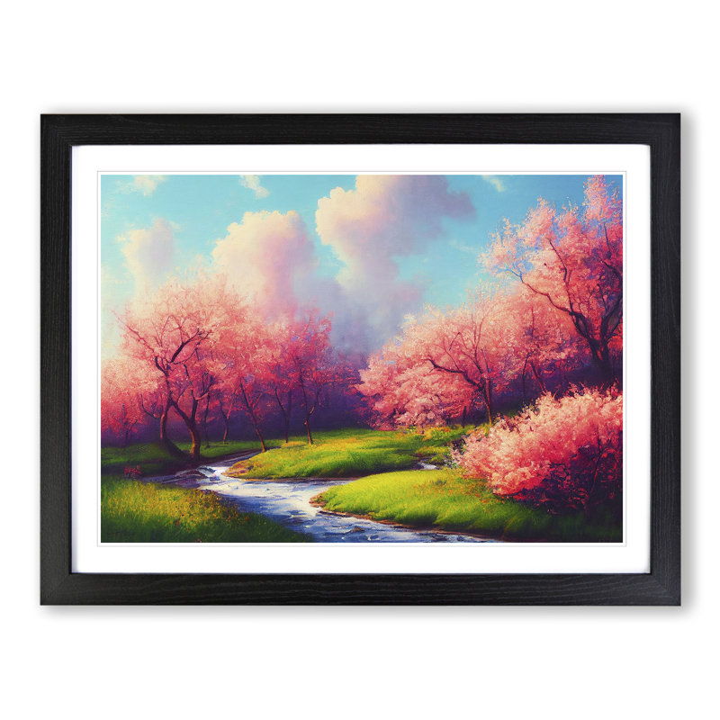 Spring Forest Stream Vol.2 1 Piece Single Picture Frame Wall Art, 46cm H x 64cm W x 2cm D, Black