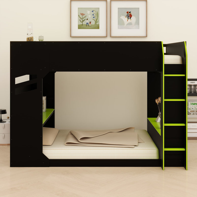 Lit mezzanine avec bureau à hauteur réglable, Vert