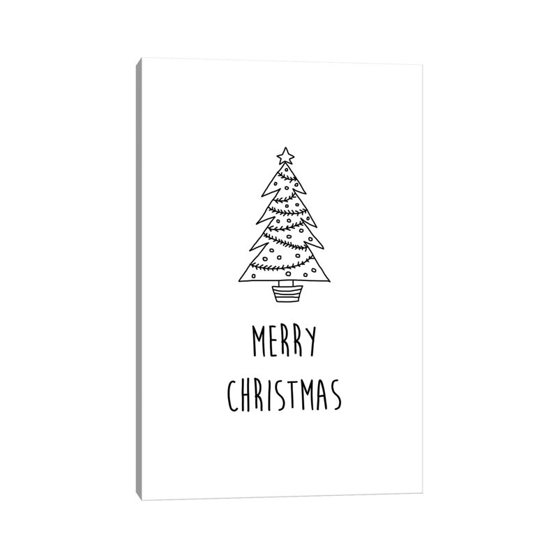 Merry Christmas B&W - Wrapped Canvas Print, 30.48cm H x 20.32cm W x 1.91cm D