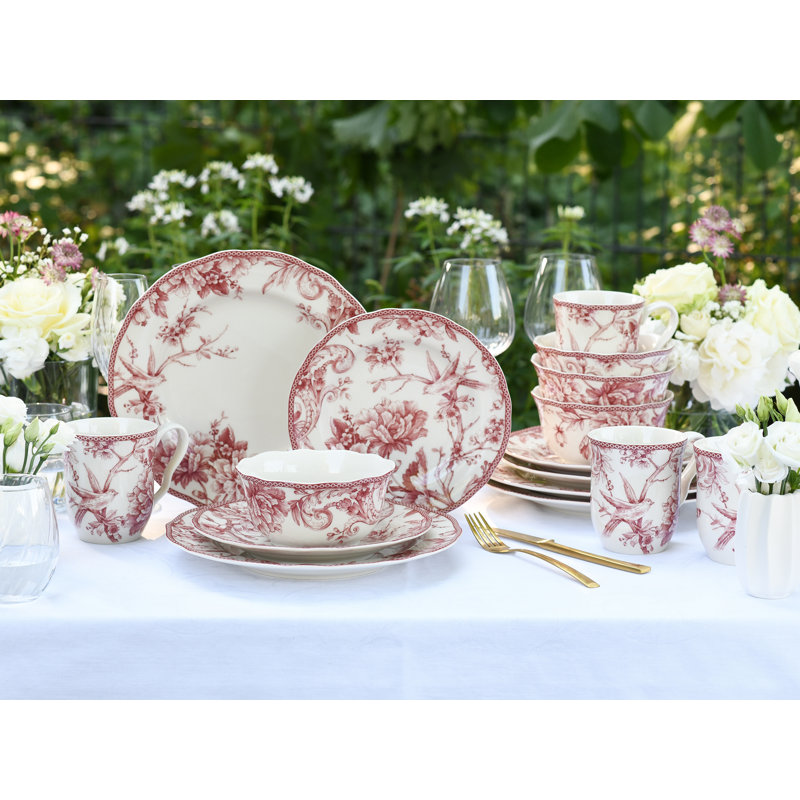 Adelaide Porcelain China Dinnerware Set Piece, White/Red