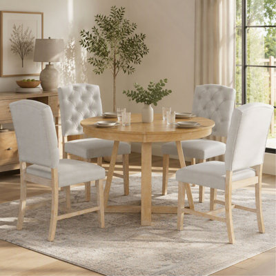 Ensemble de salle à manger rétro fonctionnel 5 pièces avec table ronde, rallonge de 40 cm et 4 chaises rembourrées, pour salle à manger et salon