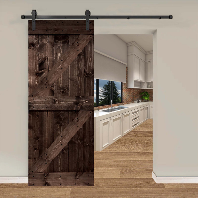 Pine Wood Sliding DIY Barn Door With Installation Hardware Kit, Espresso, 40" x 84"