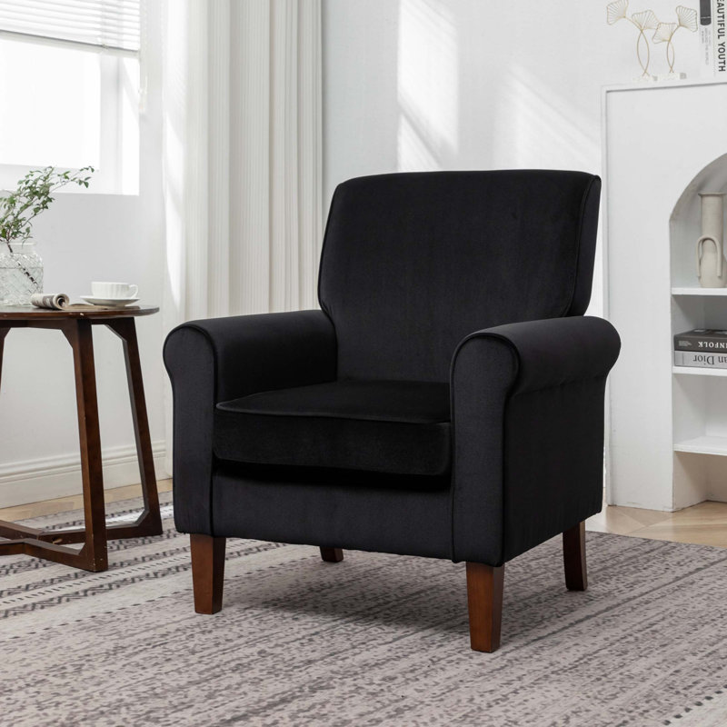 Chaise avec accoudoirs roulés Traditional avec structure en bouleau massif et siège en mousse, Black