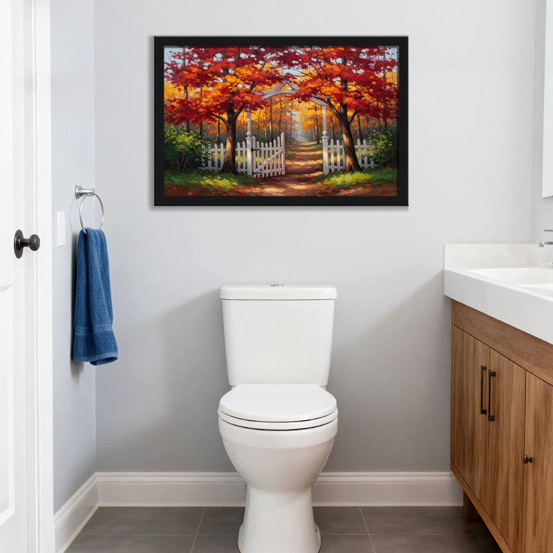 Plantes et fleurs, automne, arbres, chemin, barrière, scène de jardin, Toile tendue, Ne s’applique pas, H 20 po x l 30 po