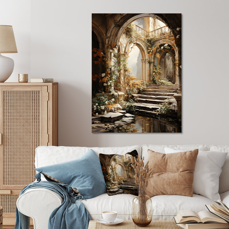 Ruines anciennes Blooms III - fantaisie, art mural en métal, H 32 po x l 24 po x P 1 po