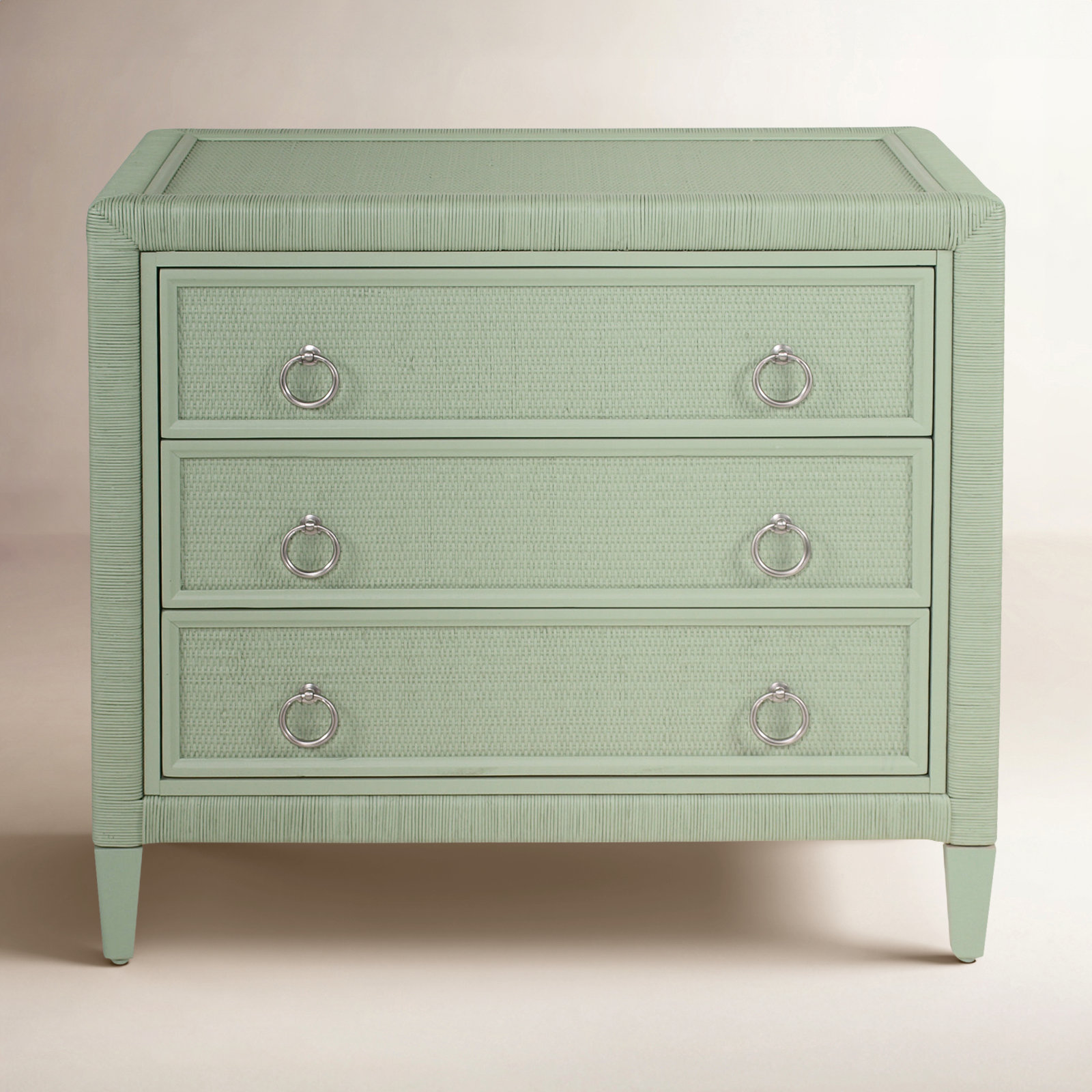 Warwick 3-Drawer Wicker Chest, Celery, Satin Brass