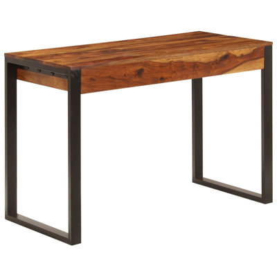 Desk Acacia Wood Brown Black Solid Acacia Wood Powder-Coated Steel Industrial Computer Desk