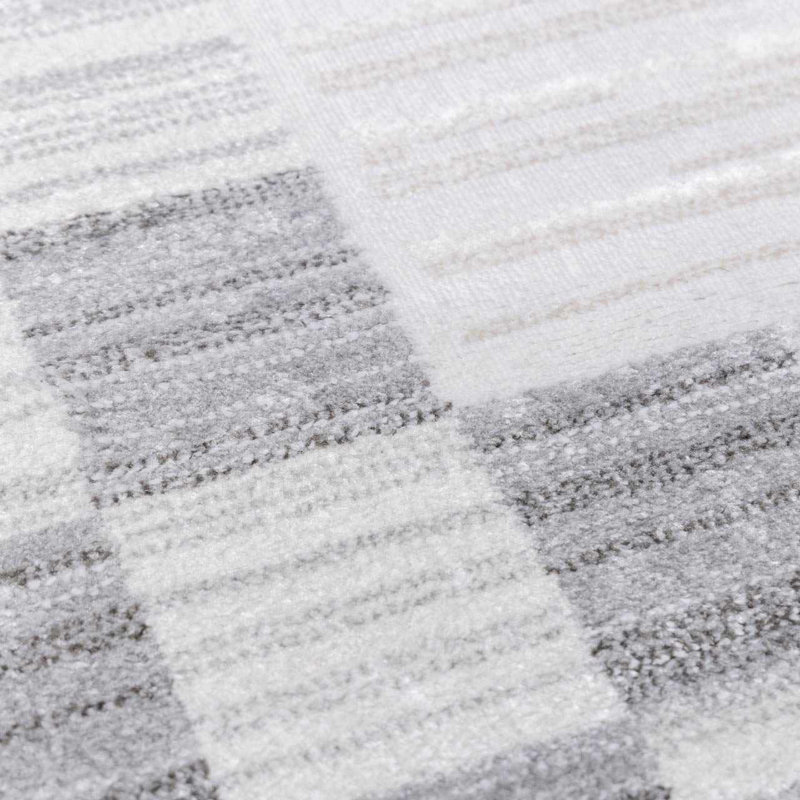 Bakersfield Machine Washable Modern Geometric Bordered Gray Area Rug, Rectangle 5'3" x 7'3"