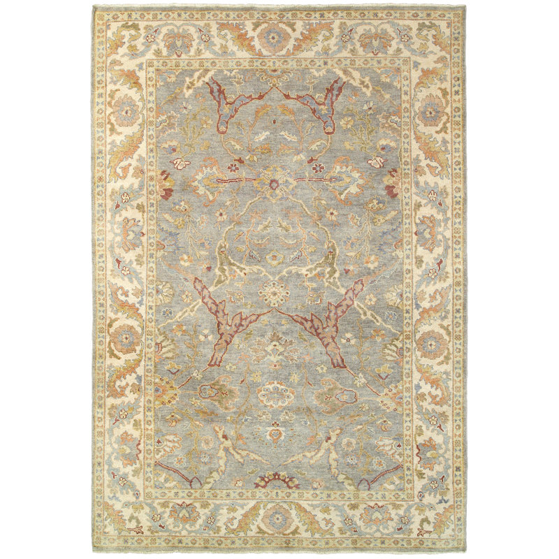 Presley Traditional Hand-Knotted Wool Gray Area Rug, Rectangle 6' x 9'